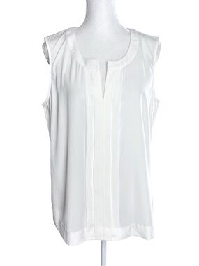 Calvin Klein Solid White Pleated Front Sleeveless Tank Top Blouse Size Large
